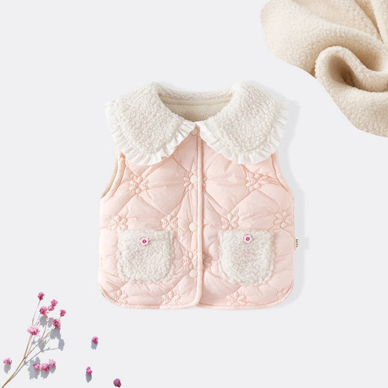 MyKids-USA® Adorable Infant Baby Girls Sleeveless Flowers Pattern Single Breasted Vest Coat