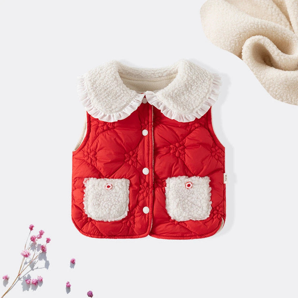 MyKids-USA® Adorable Infant Baby Girls Sleeveless Flowers Pattern Single Breasted Vest Coat