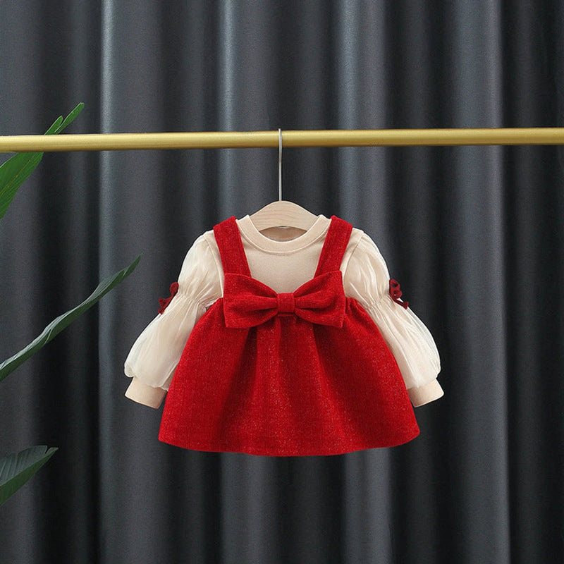 MyKids-USA® Baby Girls Long Sleeves Crew Neck Top and Overalls Dress
