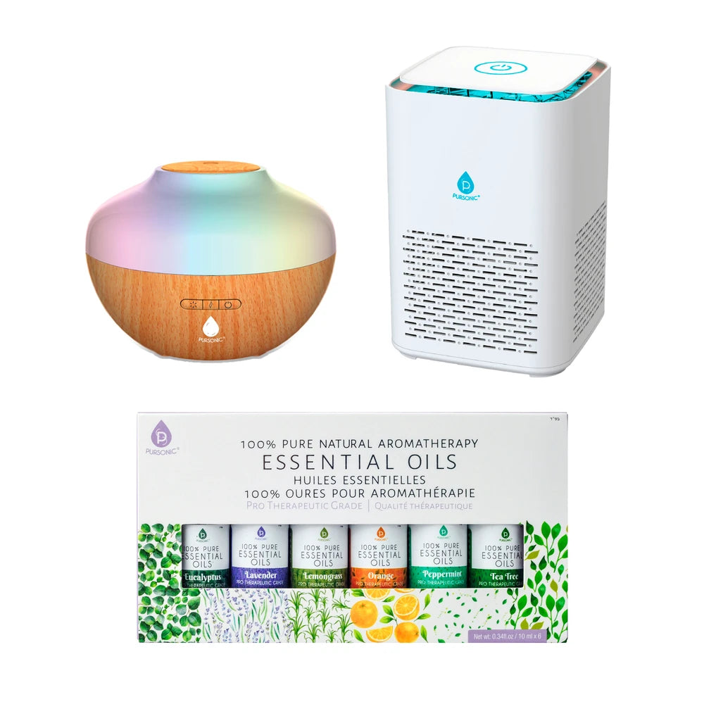 Pursonic Ultimate Wellness Bundle: Air Purifier, Diffuser & Essential Oils Set