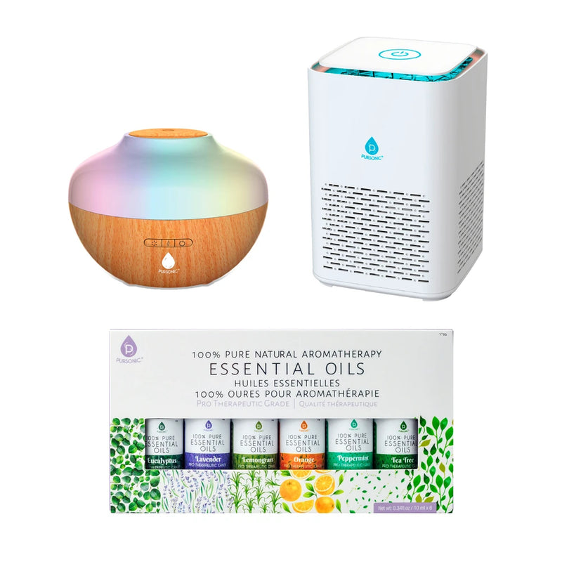 Pursonic Ultimate Wellness Bundle: Air Purifier, Diffuser & Essential Oils Set