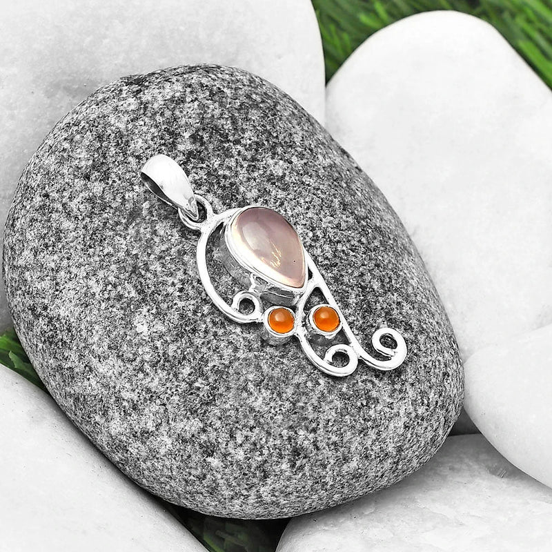 Rose Quartz Carnelian Silver Pendant