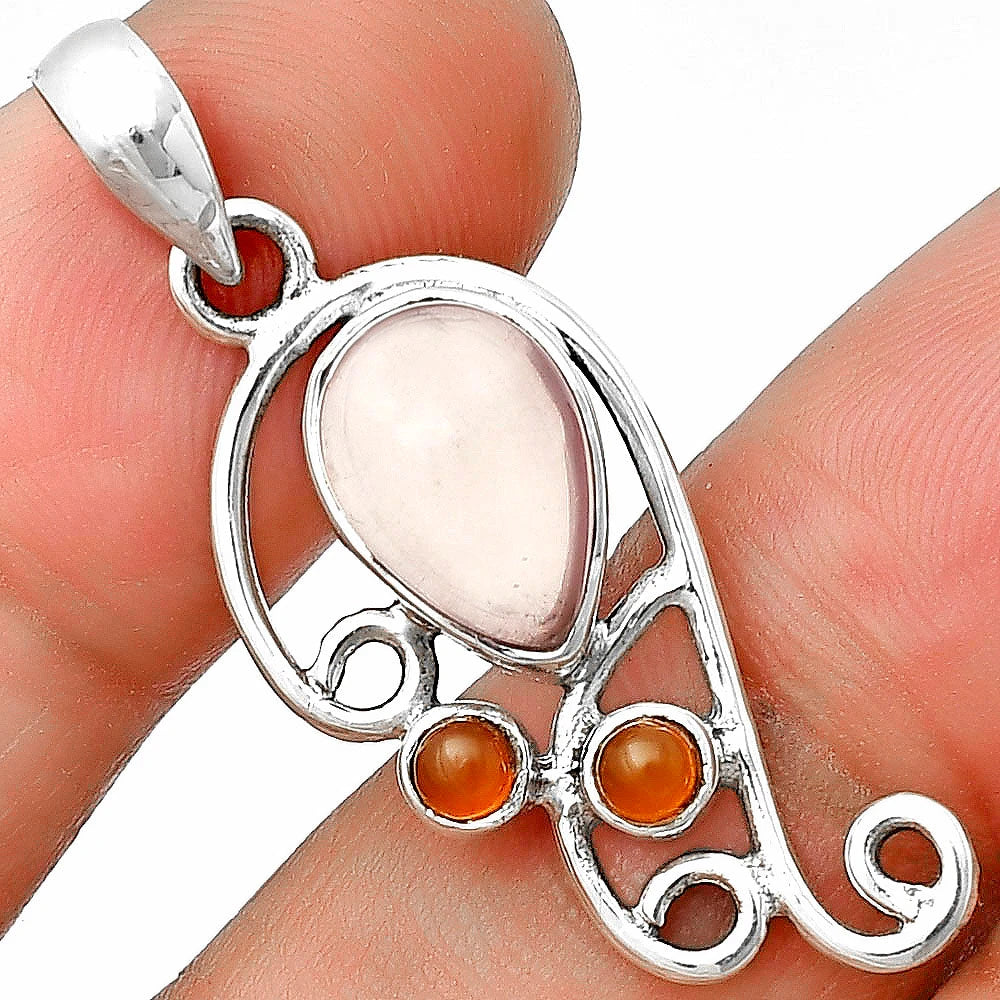 Rose Quartz Carnelian Silver Pendant